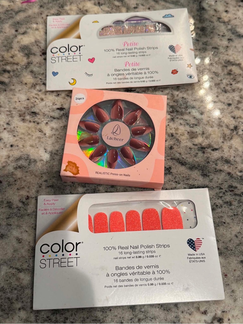 3pc press on & Color Street Orange Glitter Nail Polish Strips -